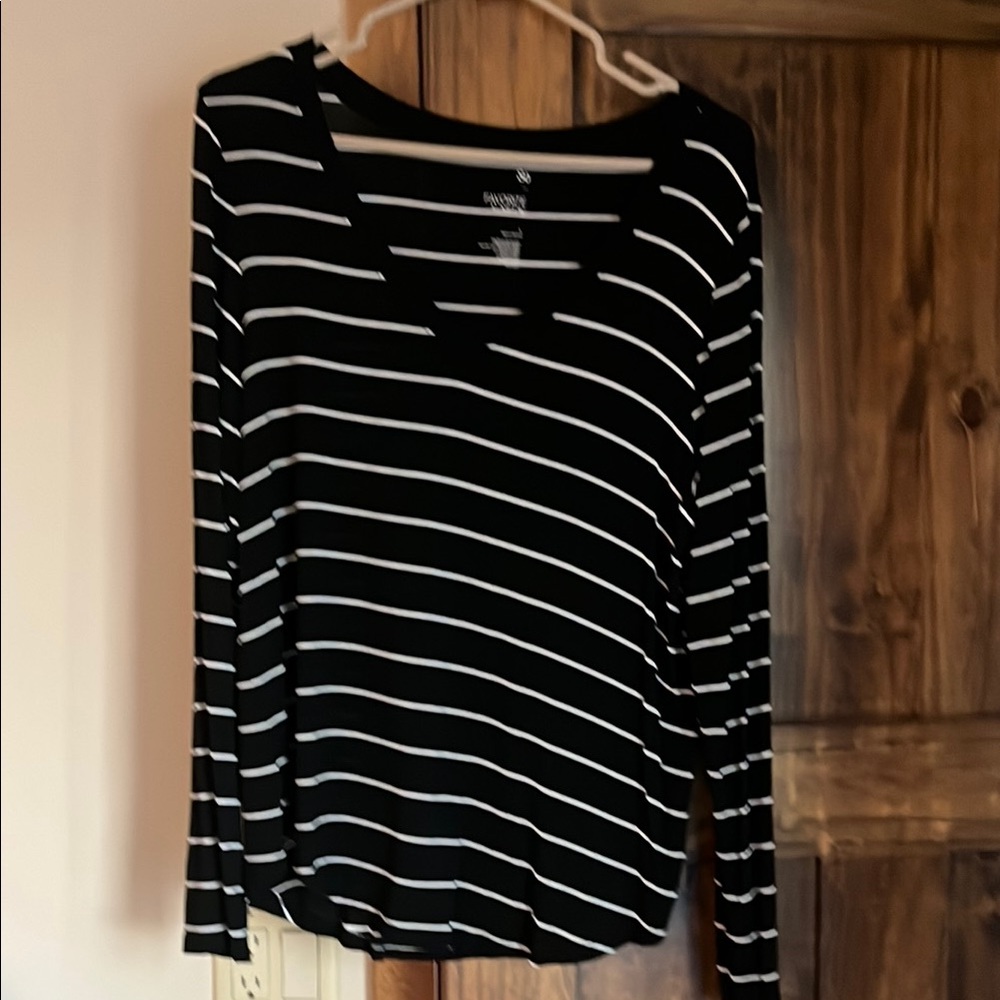 Women's Black and White Striped Knit Top
